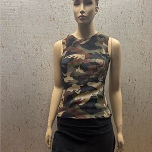 Kisca Women’s Crinkled Camouflage Tank Top with Earth Tones